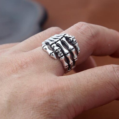 Men's Sterling Silver Skull Hand Ring