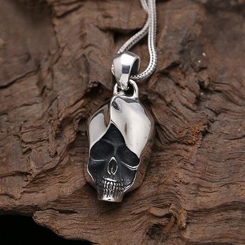 Men's Sterling Silver Skull Pendant Necklace