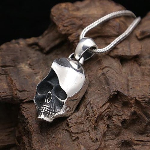 Men's Sterling Silver Skull Pendant Necklace