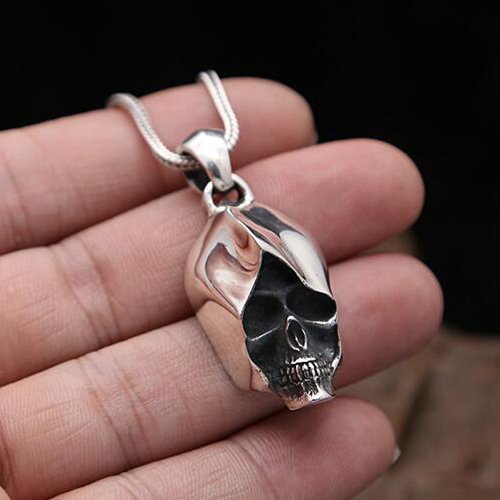 Sterling Silver Skull Necklace, Mens Silver Jewellery, Minimalist 2024 Skull Necklace, Mens Jewelry Skull Necklace