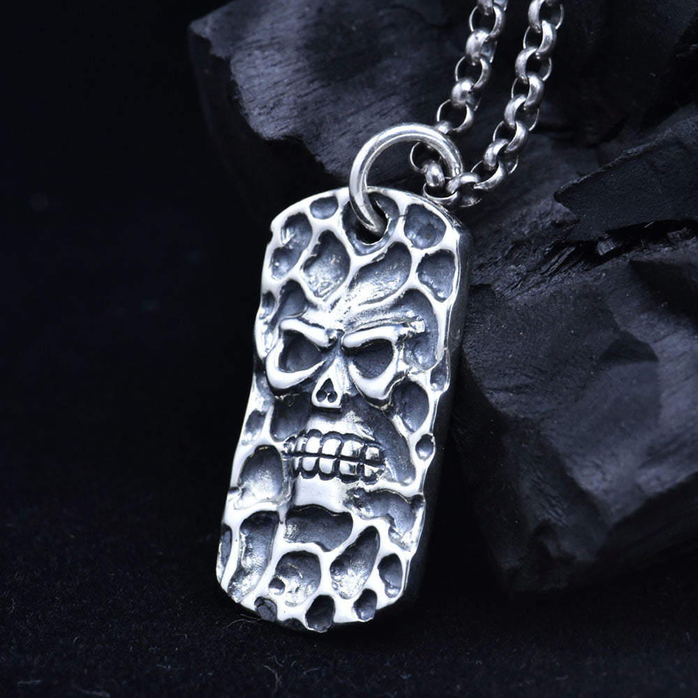 Men's Sterling Silver Skull Tag Pendant Necklace