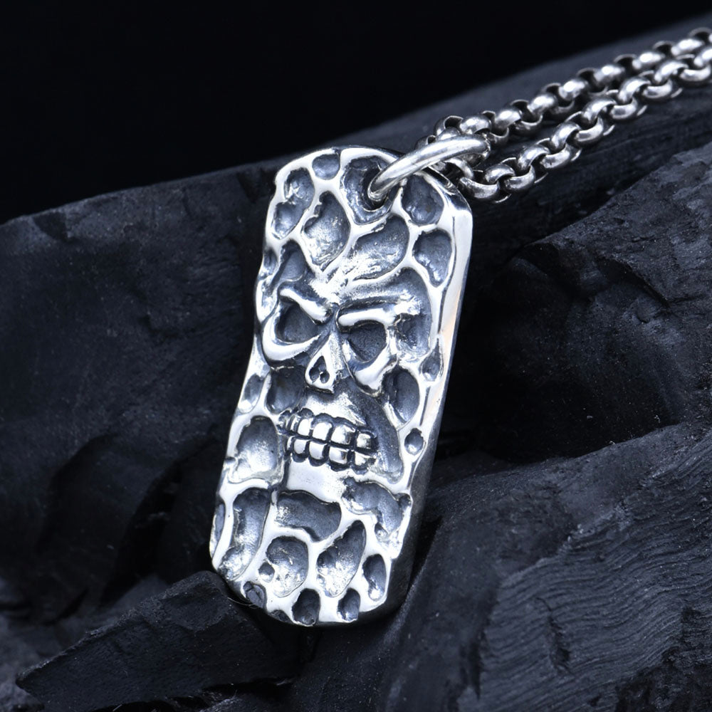 Men's Sterling Silver Skull Tag Pendant Necklace