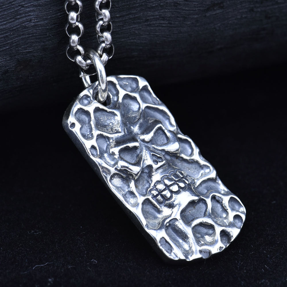 Men's Sterling Silver Skull Tag Pendant Necklace