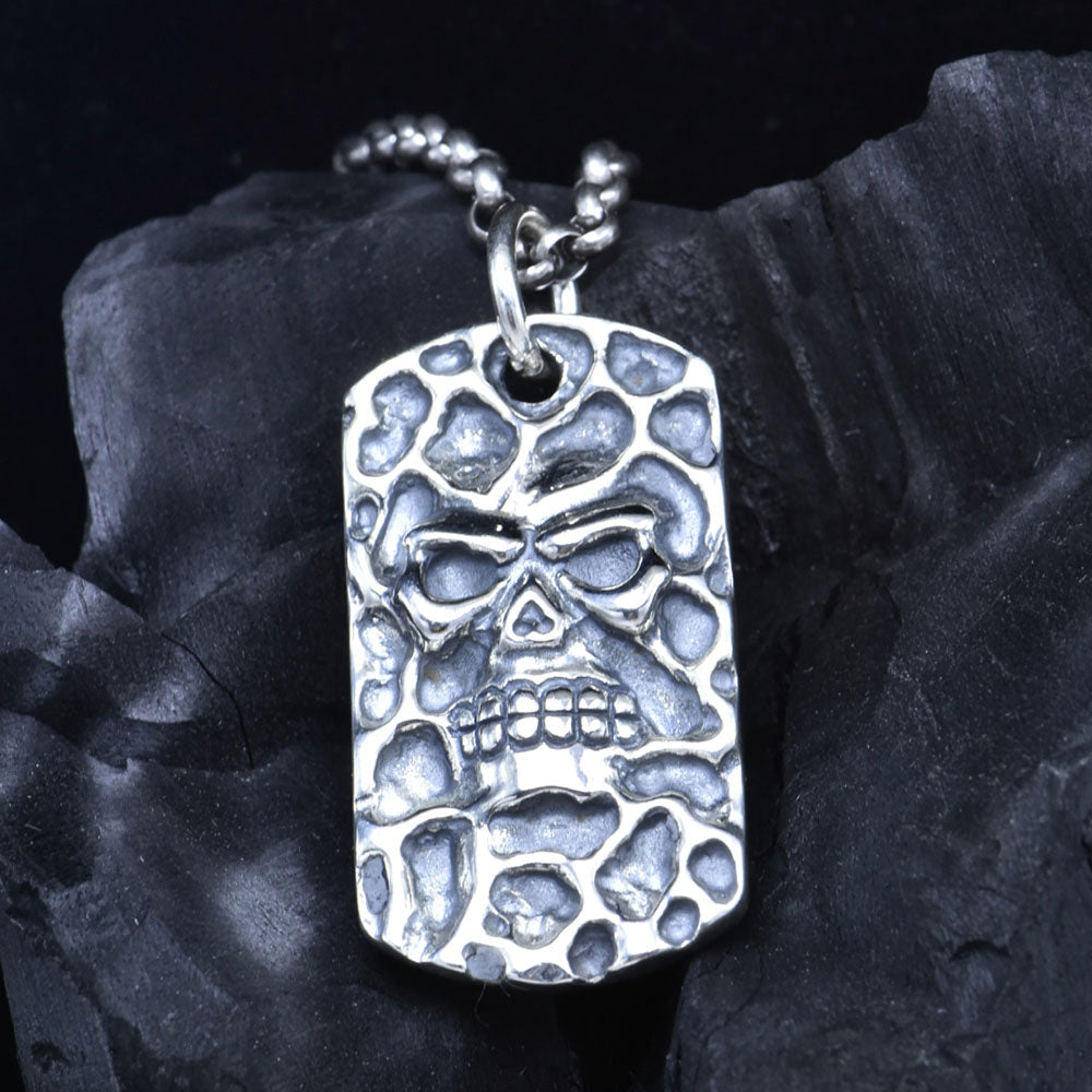 Men's Sterling Silver Skull Tag Pendant Necklace