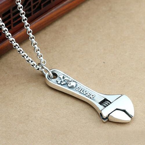 Men's Sterling Silver Skull Wrench Necklace