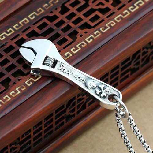 Men's Sterling Silver Skull Wrench Necklace