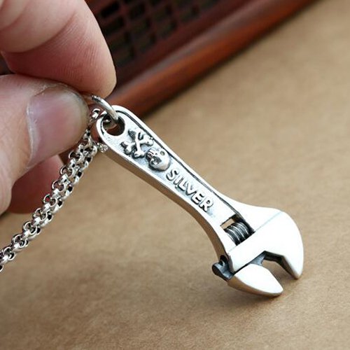 Men's Sterling Silver Skull Wrench Necklace