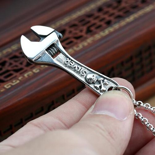 Men's Sterling Silver Skull Wrench Necklace