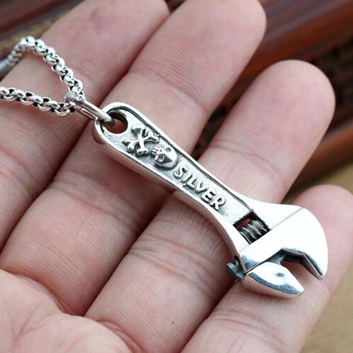 Men's Sterling Silver Skull Wrench Necklace