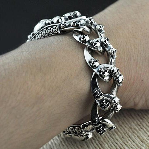 Mens Sterling Silver Skull Bracelet - Main Image