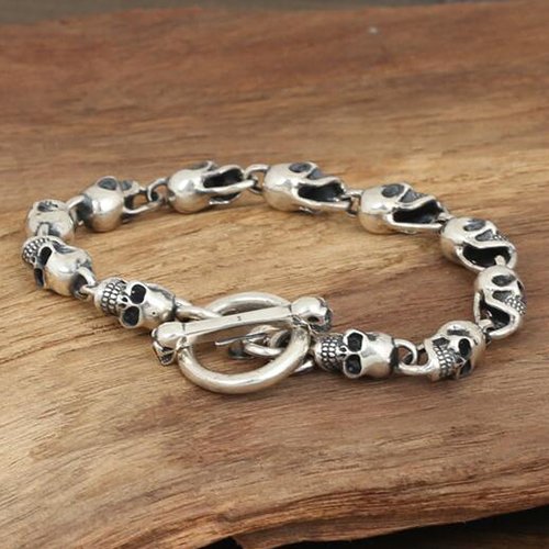 Men's Sterling Silver Skulls Chain Bracelet