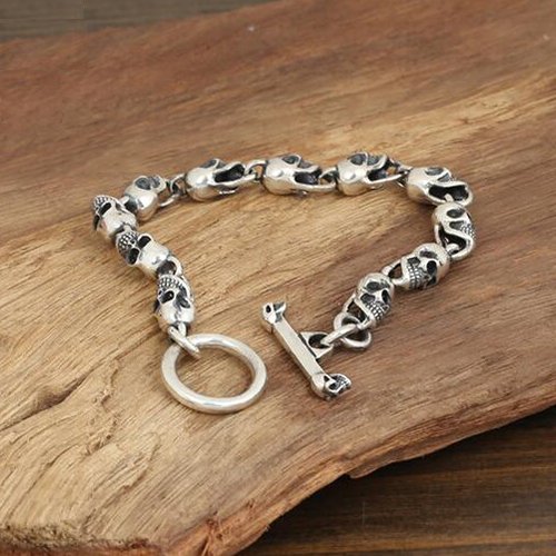 Men's Sterling Silver Skulls Chain Bracelet