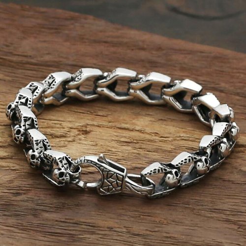 Men's Sterling Silver Skulls Link Chain Bracelet