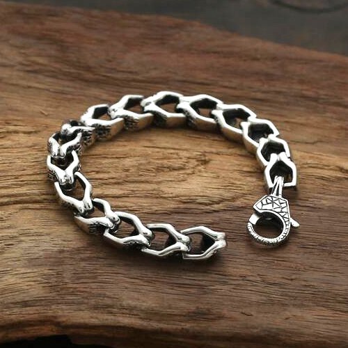 Men's Sterling Silver Skulls Link Chain Bracelet