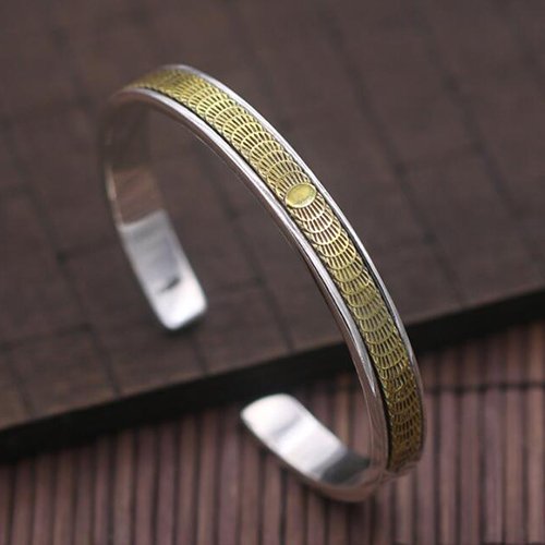 Men's Sterling Silver Solar Eclipse Cuff Bracelet