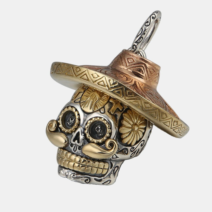 Men's Sterling Silver Sombrero Skull Necklace