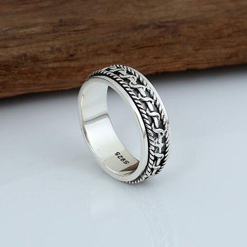 Men's Sterling Silver Spiral Pattern Spinner Ring