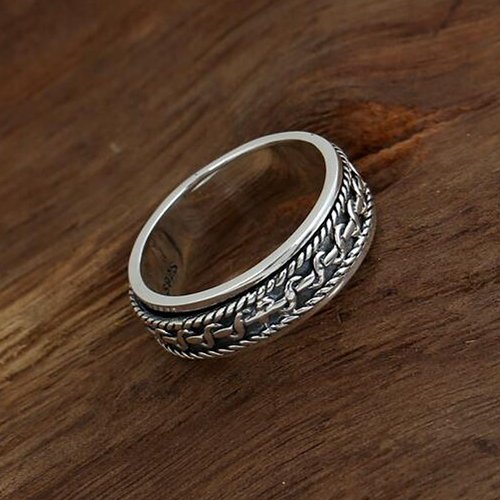 Men's Sterling Silver Spiral Pattern Spinner Ring