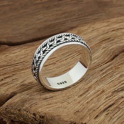 Men's Sterling Silver Spiral Pattern Spinner Ring