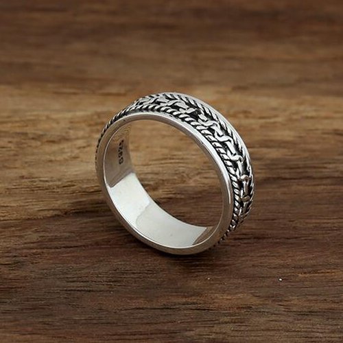 Men's Sterling Silver Spiral Pattern Spinner Ring