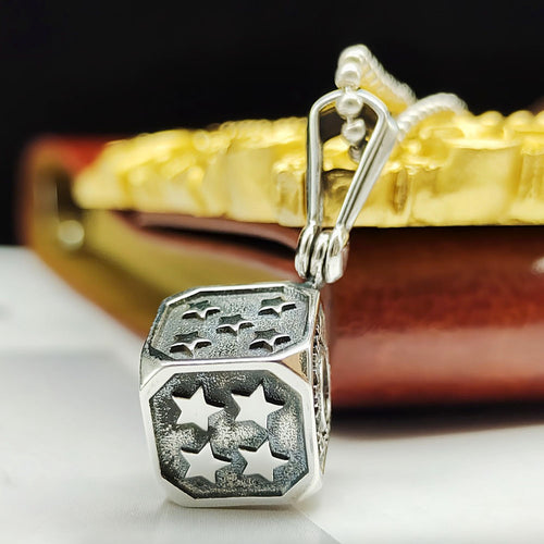 Men's Sterling Silver Star Dice Pendant Necklace