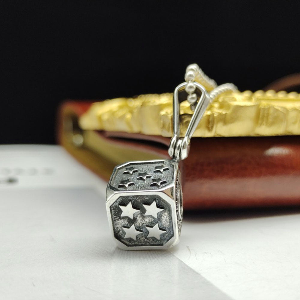 Men's Sterling Silver Star Dice Pendant Necklace