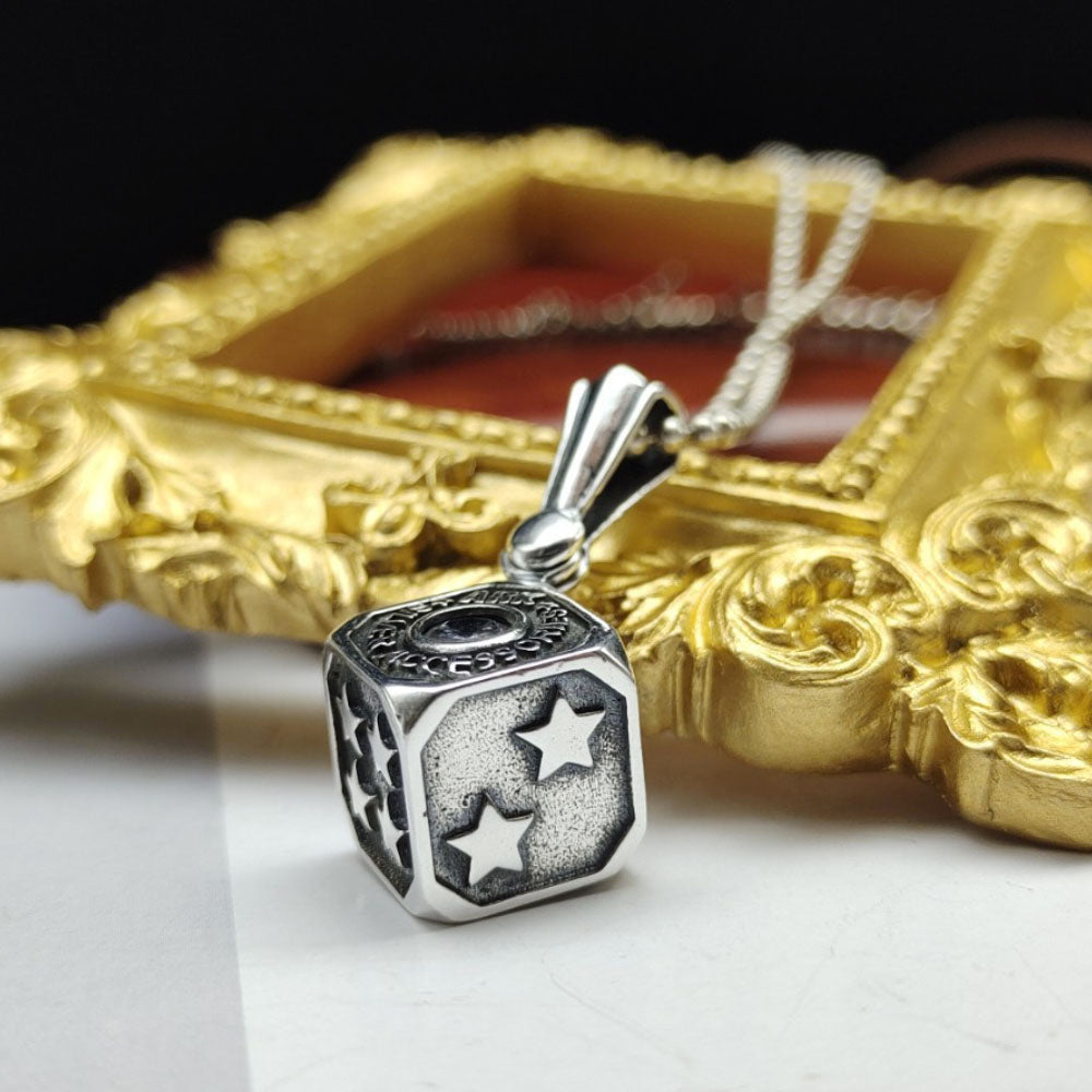Men's Sterling Silver Star Dice Pendant Necklace