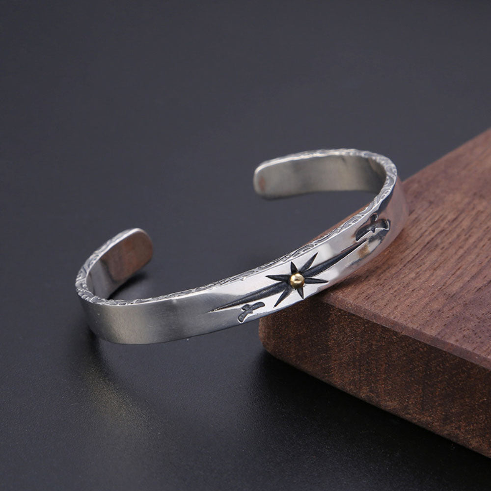 Men's Sterling Silver Sun Rays Cuff Bracelet