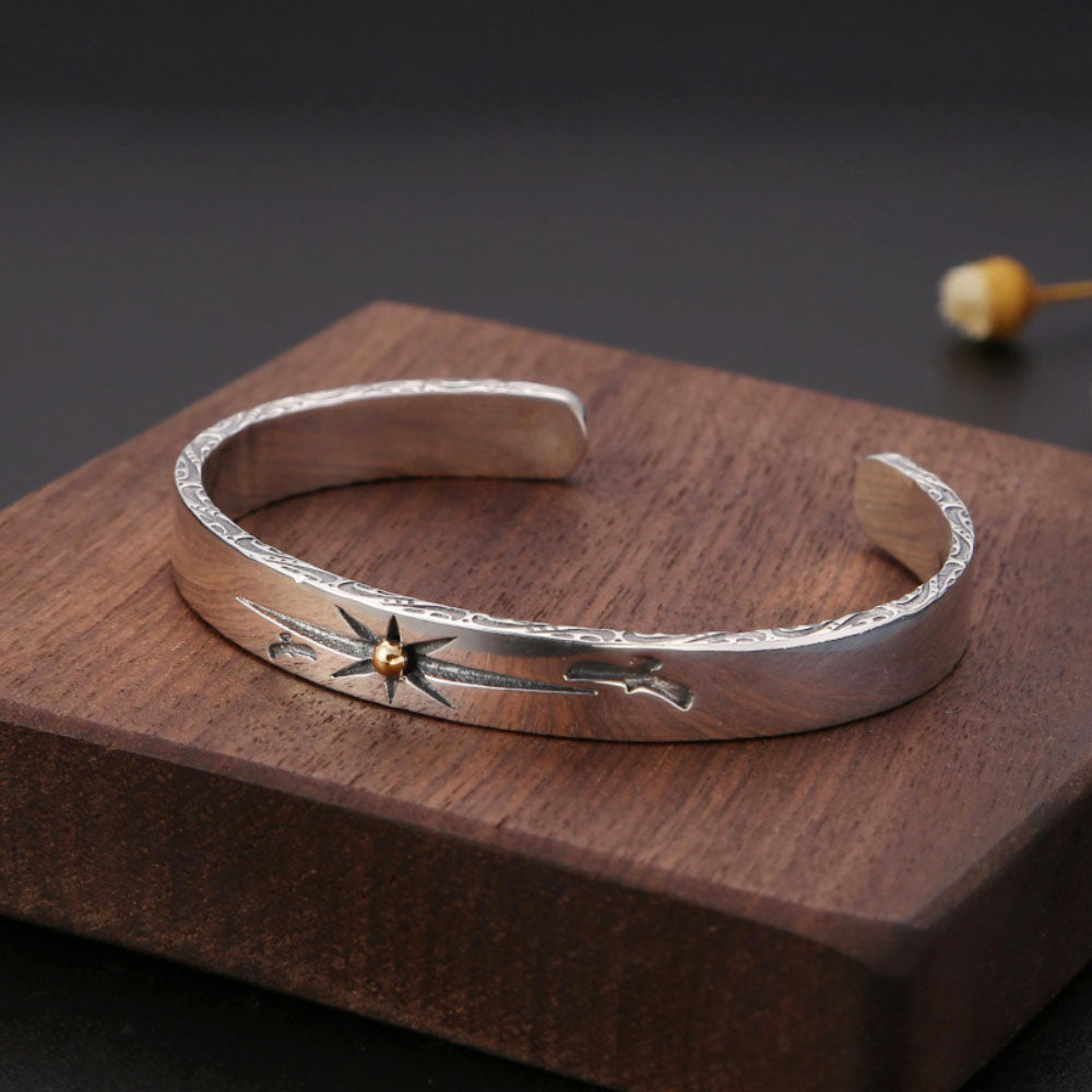 Men's Sterling Silver Sun Rays Cuff Bracelet