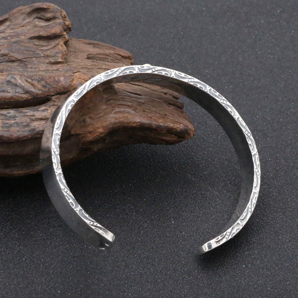 Brazalete de plata de ley con rayos de sol para hombre