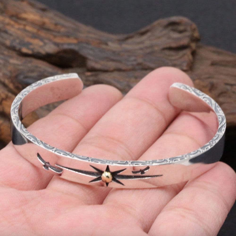 925 Sterling Silver Men's Cuff Bracelet - 2mm Width With 8.5mm Ball Ends