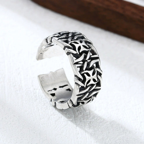 Men's Sterling Silver Thorn-Twined Iron Crosses Ring