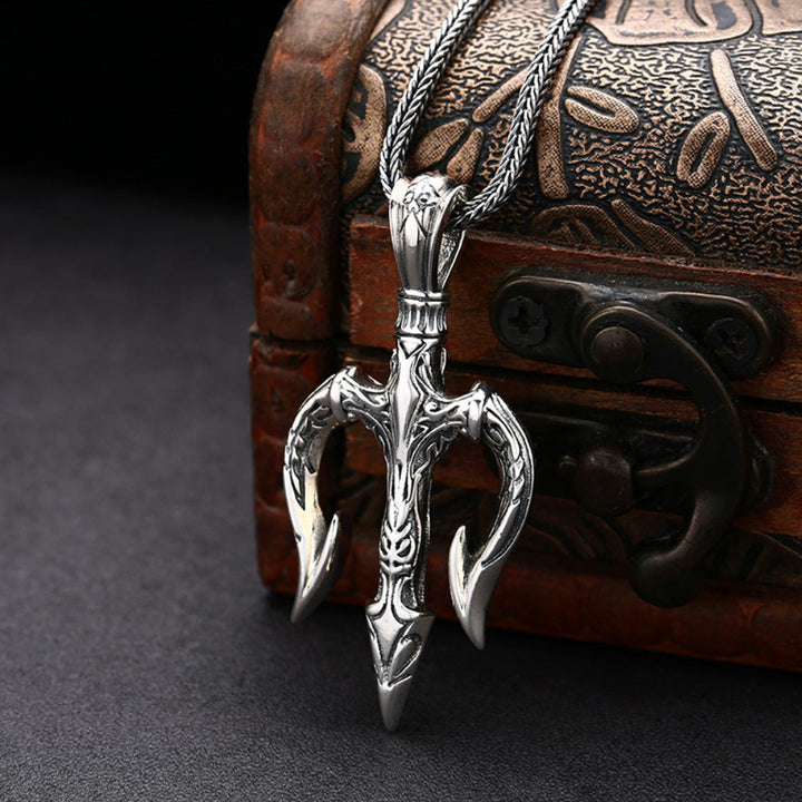 Men's Sterling Silver Trident Pendant Necklace