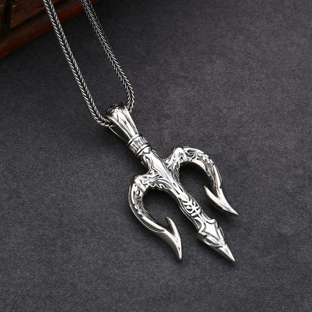 Men's Sterling Silver Trident Pendant Necklace