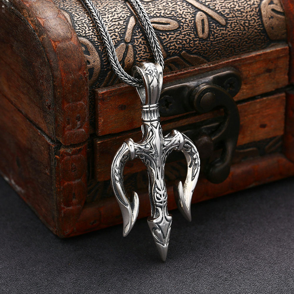Men Silver Gold Black Poseidon Trident Pendant Punk Biker Necklace Box Chain 24 Men Silver Gold Black Poseidon Trident Pendant Punk Biker Necklace Box Chain 24