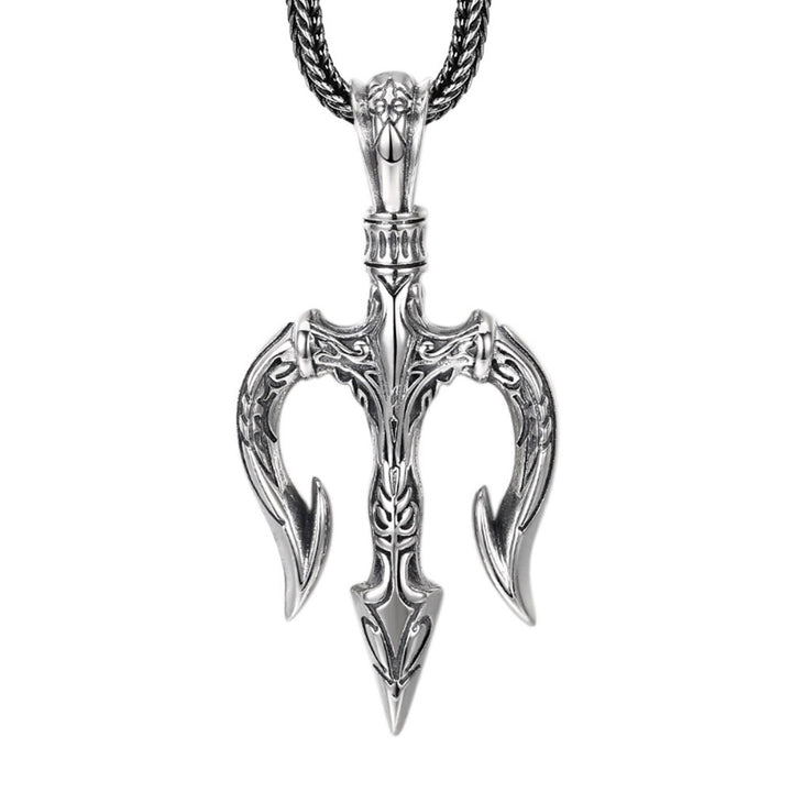 Men's Sterling Silver Trident Pendant Necklace