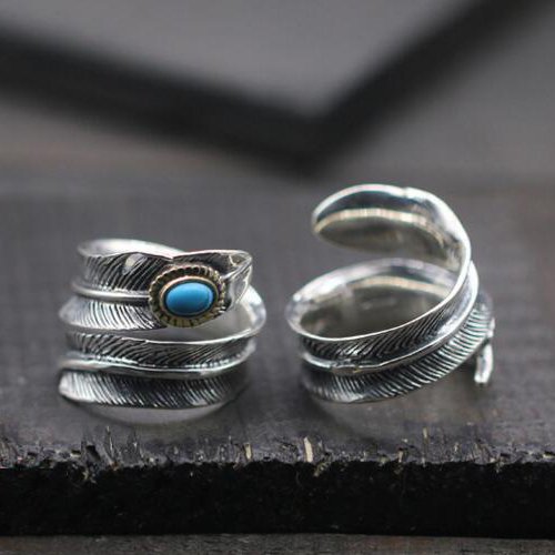 Men's Sterling Silver Turquoise Feather Wrap Ring