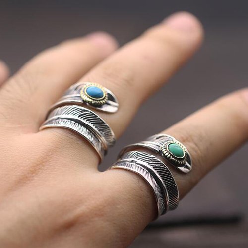 Men's Sterling Silver Turquoise Feather Wrap Ring