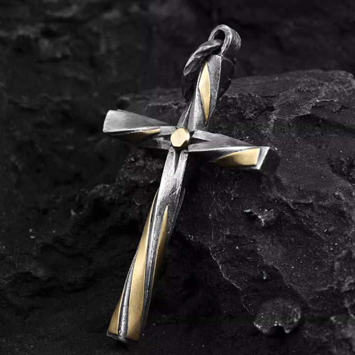 Men's Sterling Silver Twisted Cross Pendant Necklace