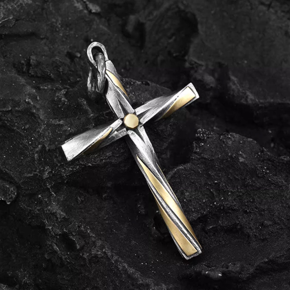 Men's Sterling Silver Twisted Cross Pendant Necklace