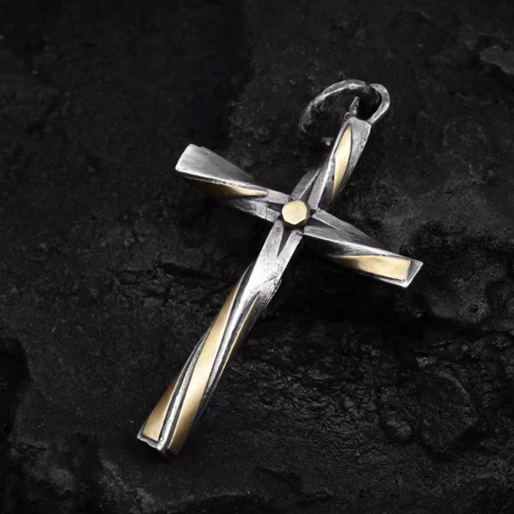 Men's Sterling Silver Twisted Cross Pendant Necklace