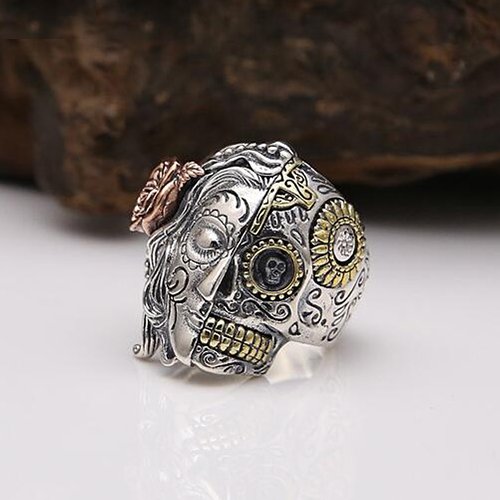 Men's Sterling Silver Two-Faced Skull Ring