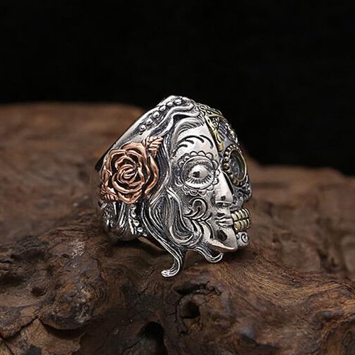 Men's Sterling Silver Two-Faced Skull Ring