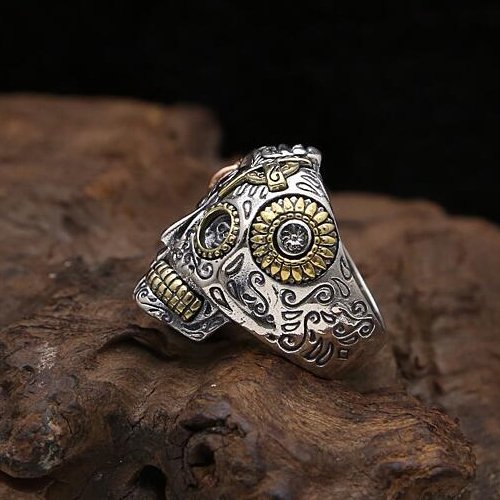 Men's Sterling Silver Two-Faced Skull Ring