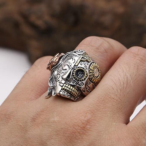 Men's Sterling Silver Two-Faced Skull Ring