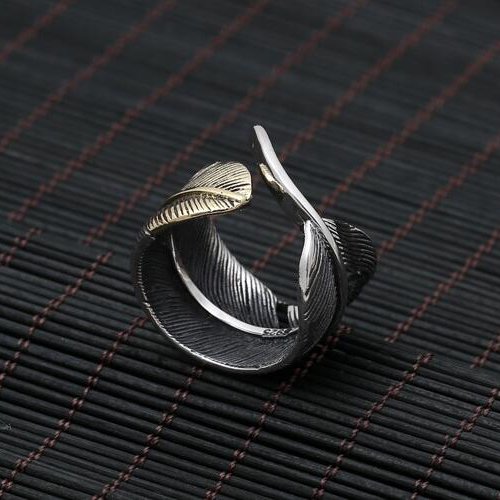 Men's Sterling Silver Two-Tone Feather Wrap Ring