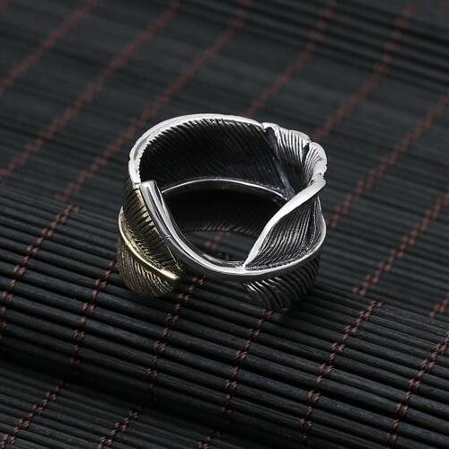 Men's Sterling Silver Two-Tone Feather Wrap Ring