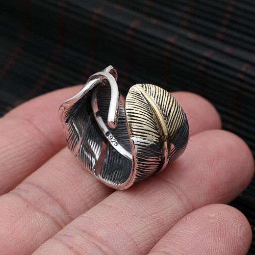 Men's Sterling Silver Two-Tone Feather Wrap Ring