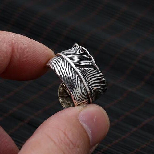 Men's Sterling Silver Two-Tone Feather Wrap Ring