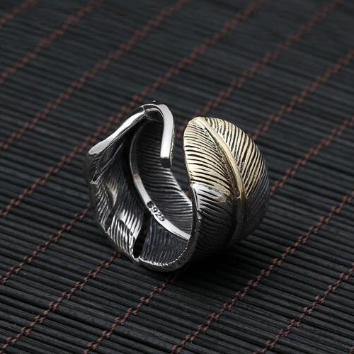 Men's Sterling Silver Two-Tone Feather Wrap Ring